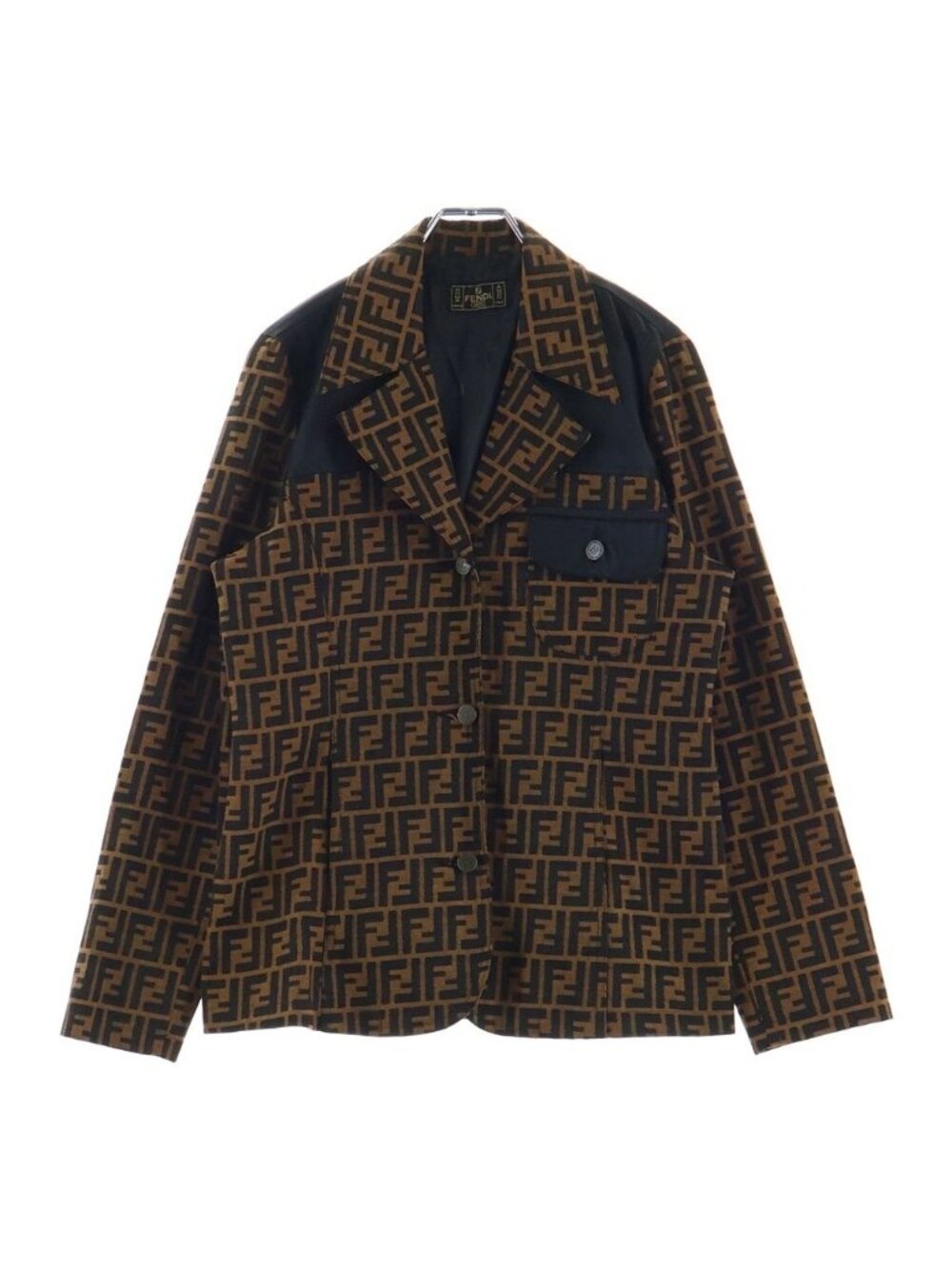 Fendi Zucca Pattern Nylon Paneled Tailored Jacket Light Brown Black